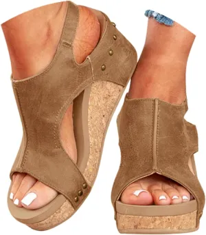Womenyiaor Wedge Sandals for Women 2025, Women's Platform Wedge Sandals Comfortable Open Toe Buckle Ankle Strap Espadrilles Wedges Cork Casual & Dressy Summer Shoes