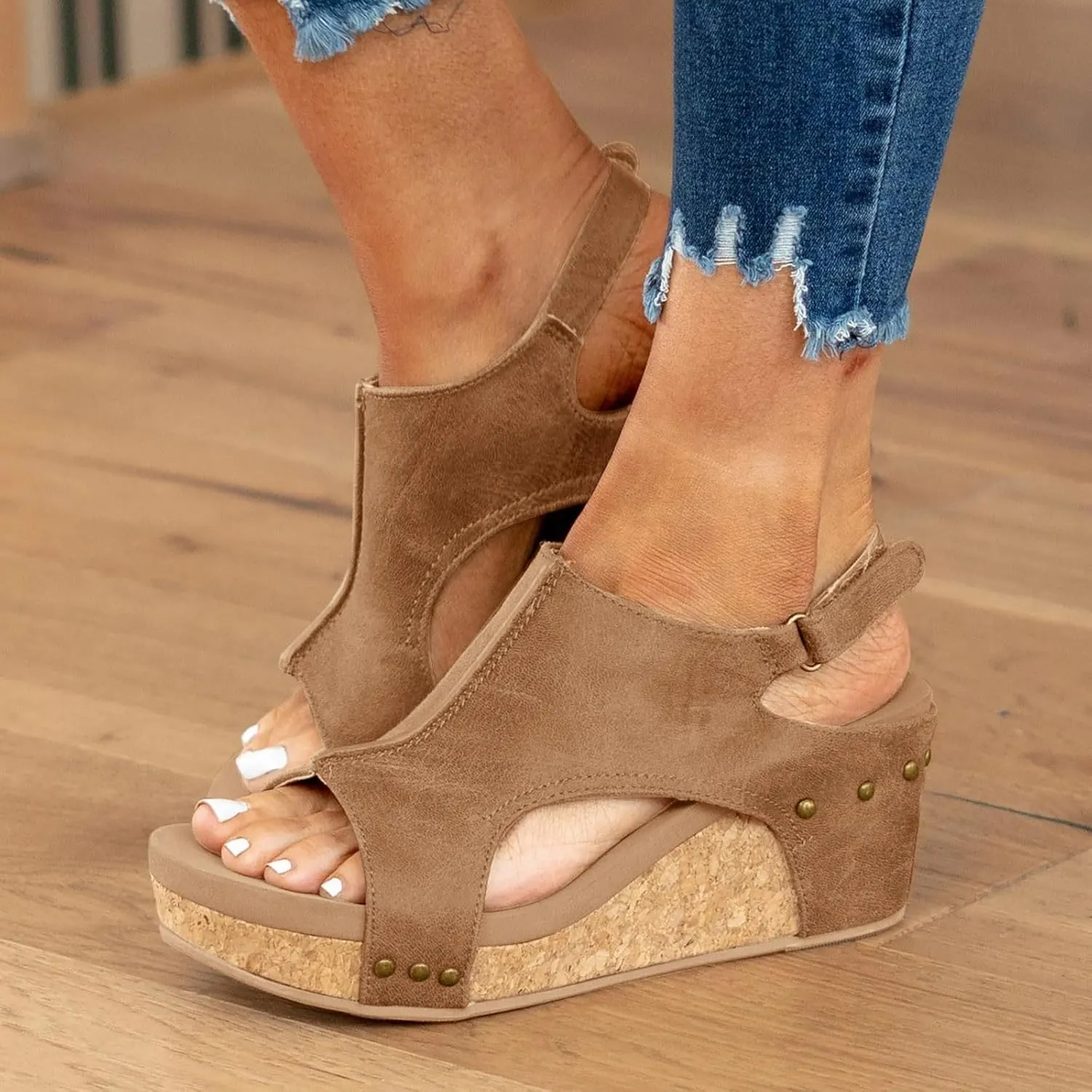 Womenyiaor Wedge Sandals for Women 2025, Women's Platform Wedge Sandals Comfortable Open Toe Buckle Ankle Strap Espadrilles Wedges Cork Casual & Dressy Summer Shoes