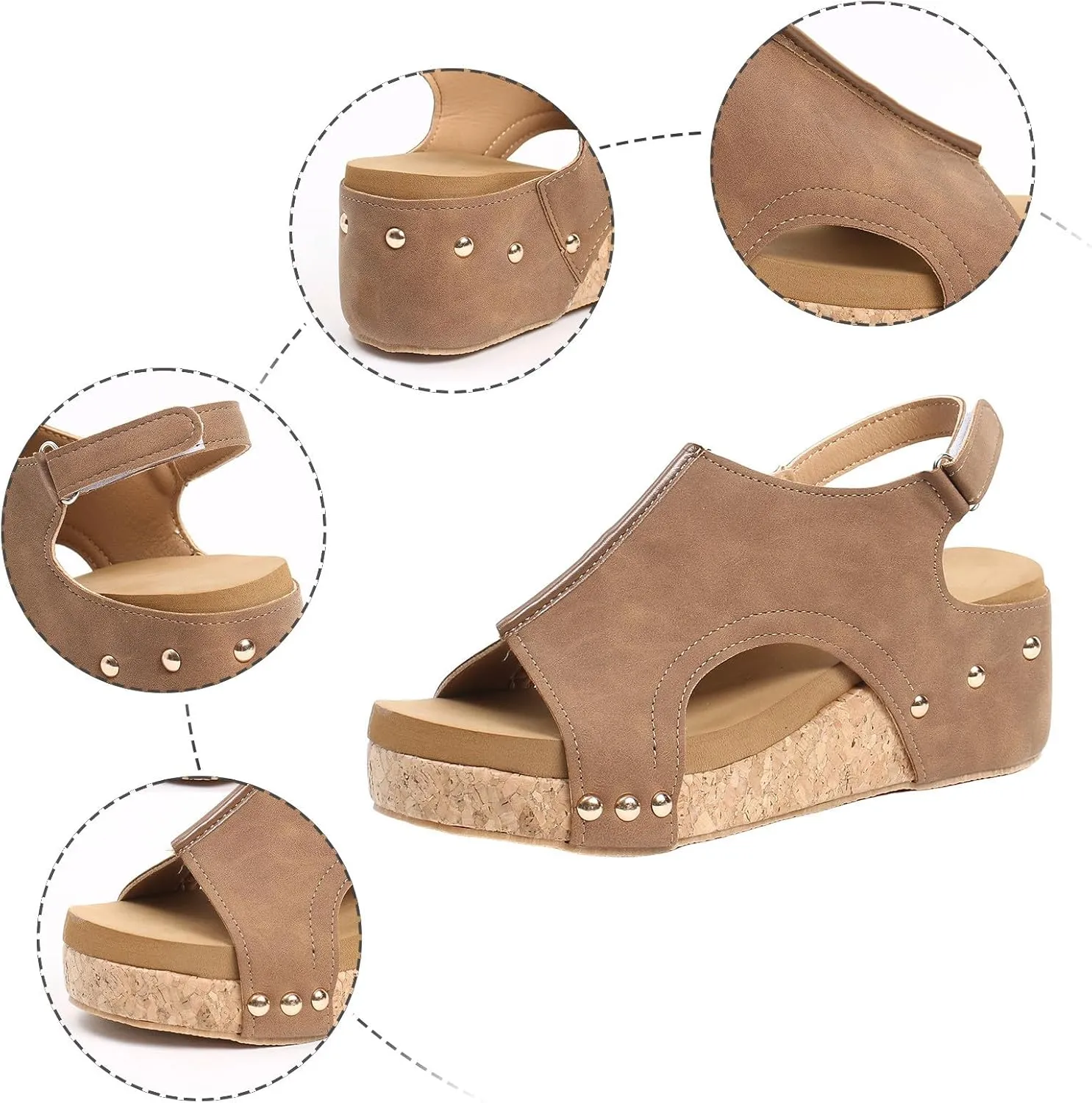Womenyiaor Wedge Sandals for Women 2025, Women's Platform Wedge Sandals Comfortable Open Toe Buckle Ankle Strap Espadrilles Wedges Cork Casual & Dressy Summer Shoes