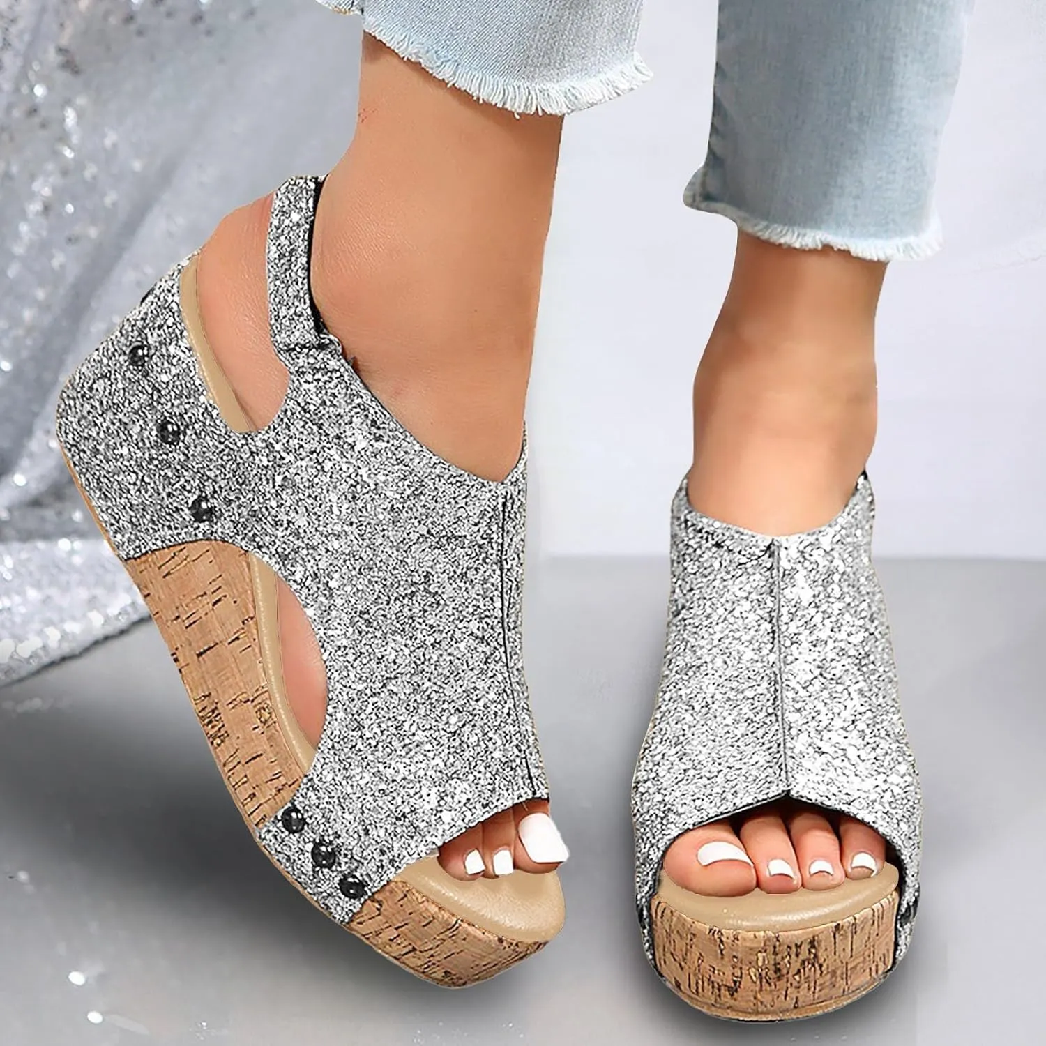 Womenyiaor Wedge Sandals for Women 2025, Women's Platform Wedge Sandals Comfortable Open Toe Buckle Ankle Strap Espadrilles Wedges Cork Casual & Dressy Summer Shoes