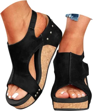 Womenyiaor Wedge Sandals for Women 2025, Women's Platform Wedge Sandals Comfortable Open Toe Buckle Ankle Strap Espadrilles Wedges Cork Casual & Dressy Summer Shoes