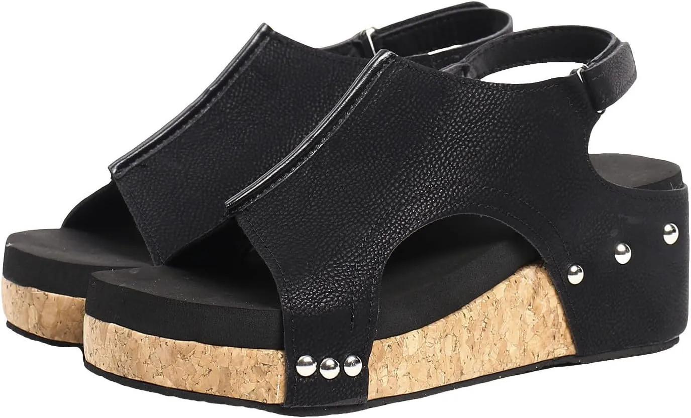 Womenyiaor Wedge Sandals for Women 2025, Women's Platform Wedge Sandals Comfortable Open Toe Buckle Ankle Strap Espadrilles Wedges Cork Casual & Dressy Summer Shoes