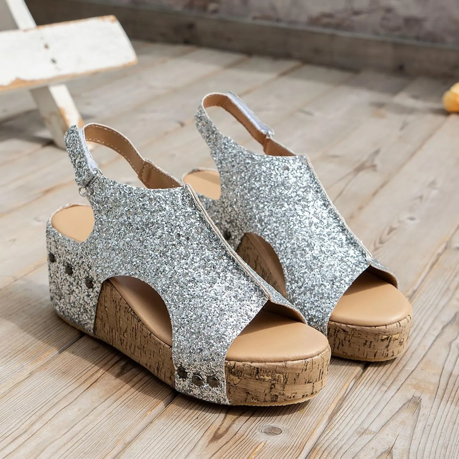 Womenyiaor Wedge Sandals for Women 2025, Women's Platform Wedge Sandals Comfortable Open Toe Buckle Ankle Strap Espadrilles Wedges Cork Casual & Dressy Summer Shoes
