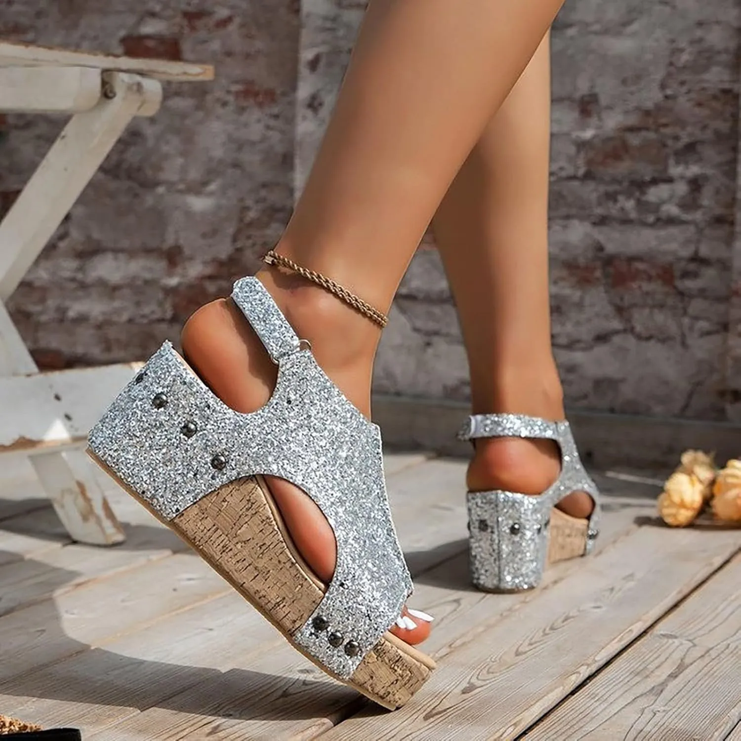 Womenyiaor Wedge Sandals for Women 2025, Women's Platform Wedge Sandals Comfortable Open Toe Buckle Ankle Strap Espadrilles Wedges Cork Casual & Dressy Summer Shoes