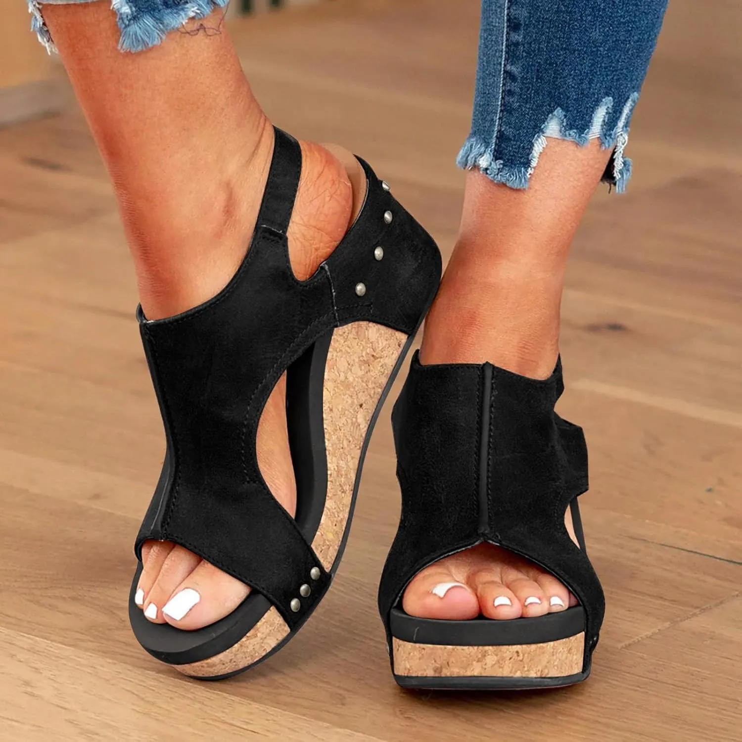 Womenyiaor Wedge Sandals for Women 2025, Women's Platform Wedge Sandals Comfortable Open Toe Buckle Ankle Strap Espadrilles Wedges Cork Casual & Dressy Summer Shoes