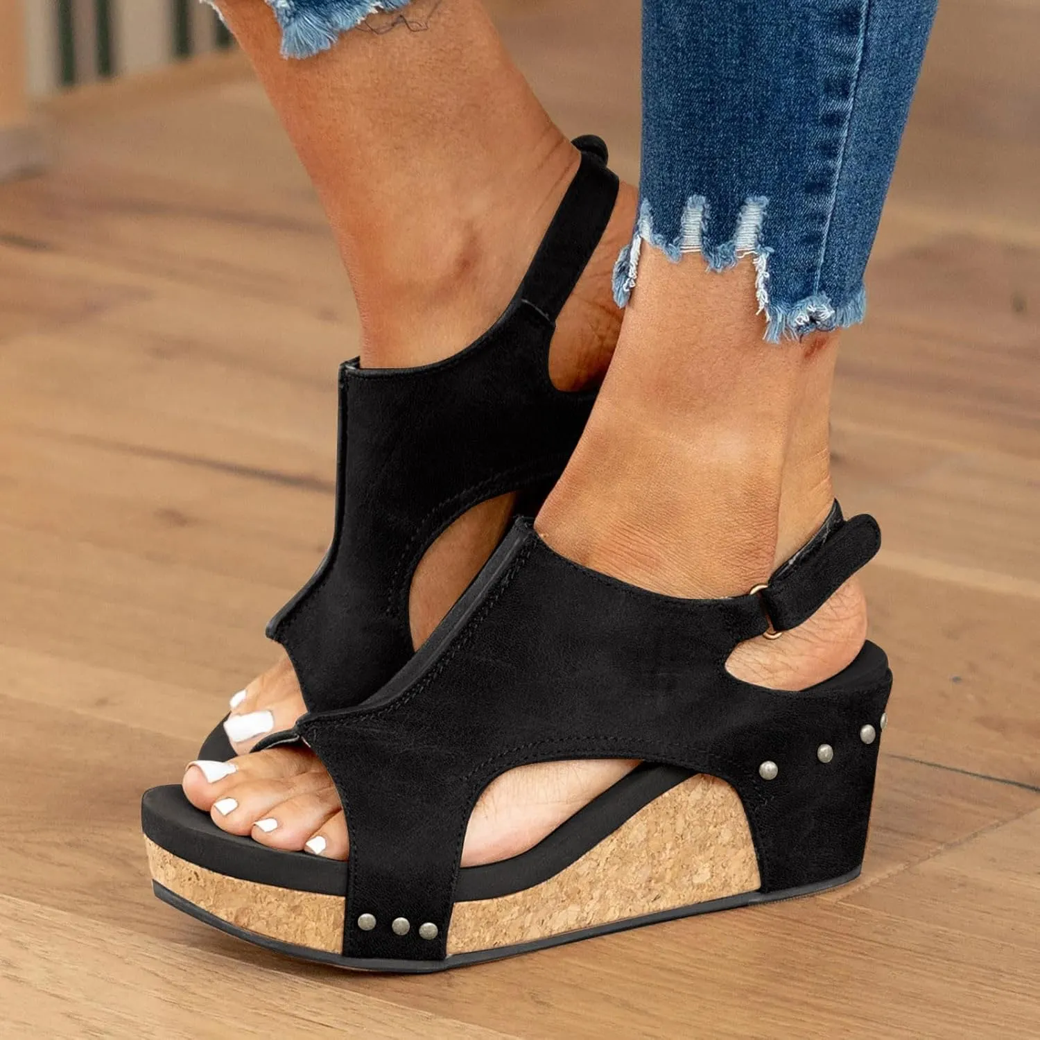 Womenyiaor Wedge Sandals for Women 2025, Women's Platform Wedge Sandals Comfortable Open Toe Buckle Ankle Strap Espadrilles Wedges Cork Casual & Dressy Summer Shoes