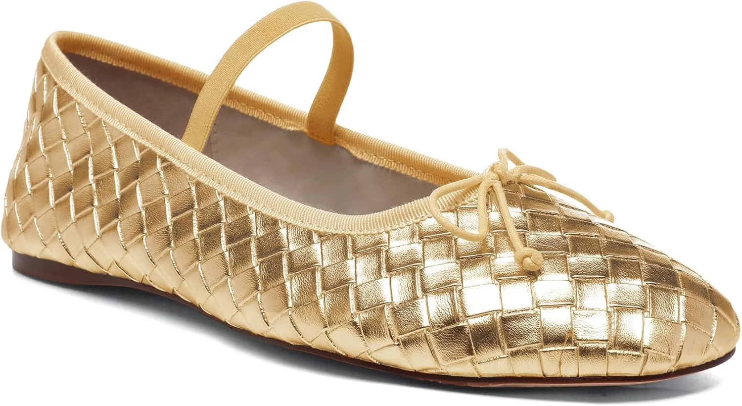 Woven Ballet Flats for Women Almond Toe Mary Jane Flats Stretch Band Bow Ballerina Shoes