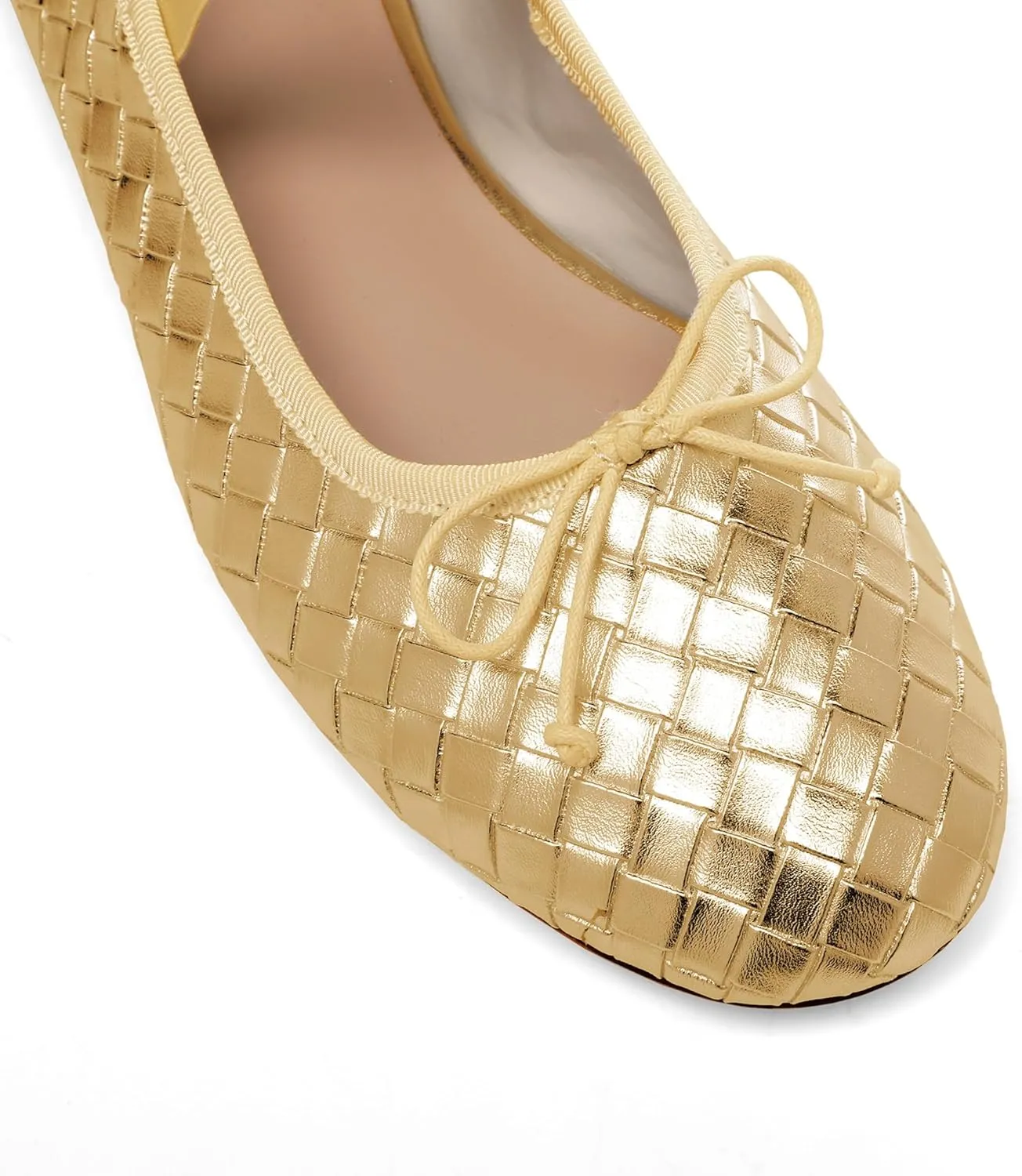 Woven Ballet Flats for Women Almond Toe Mary Jane Flats Stretch Band Bow Ballerina Shoes
