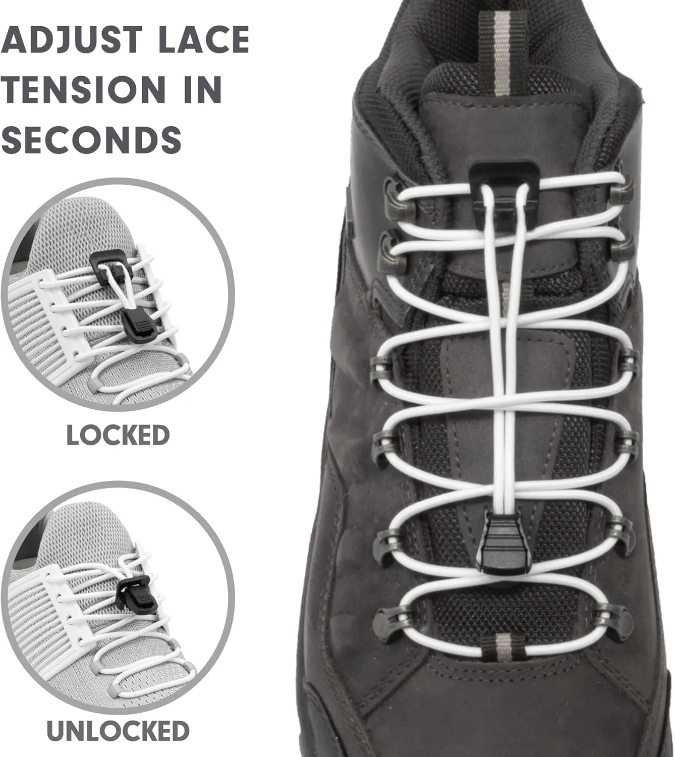 Xpand Round No Tie Shoelaces - Elastic Lacing System - One Size Fits All Adults and Kids Shoes (Pack of 3)