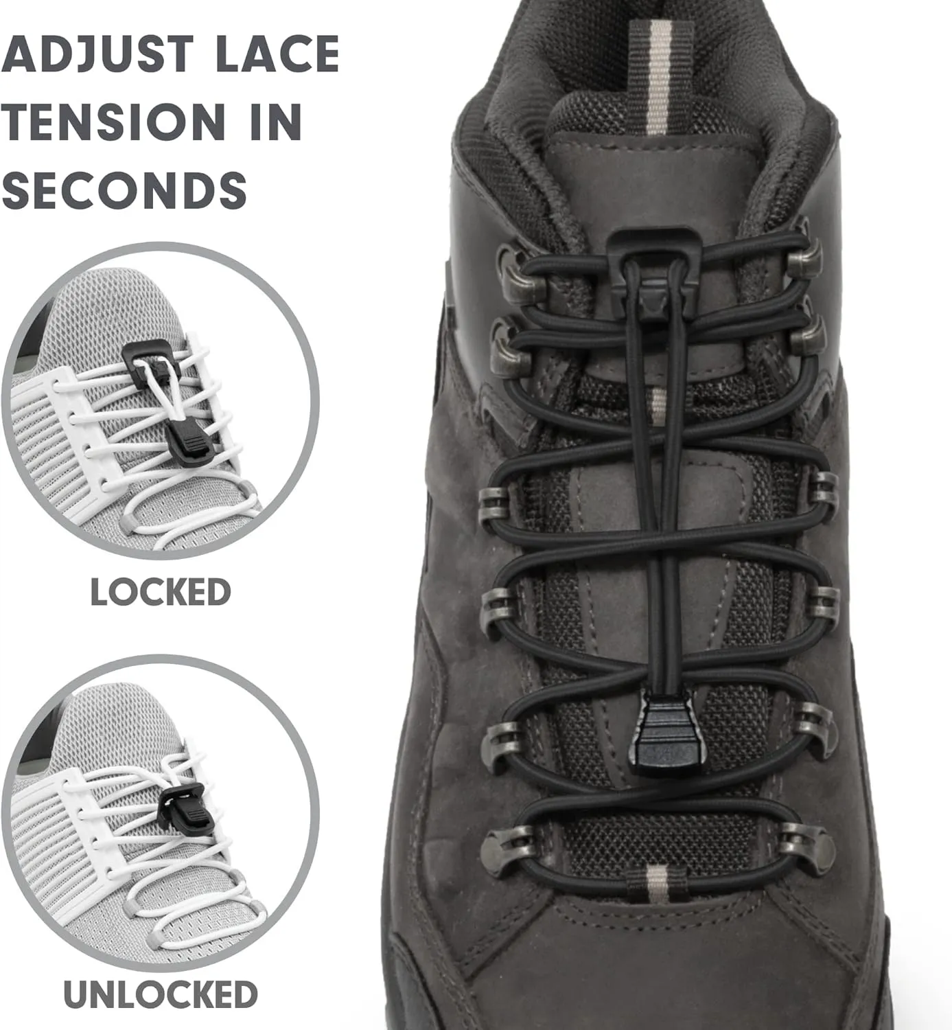 Xpand Round No Tie Shoelaces - Elastic Lacing System - One Size Fits All Adults and Kids Shoes (Pack of 3)