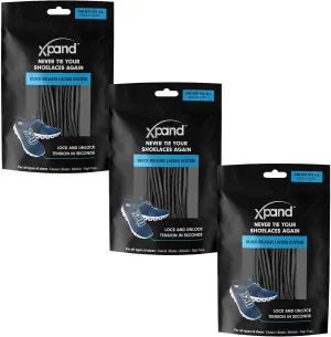 Xpand Round No Tie Shoelaces - Elastic Lacing System - One Size Fits All Adults and Kids Shoes (Pack of 3)