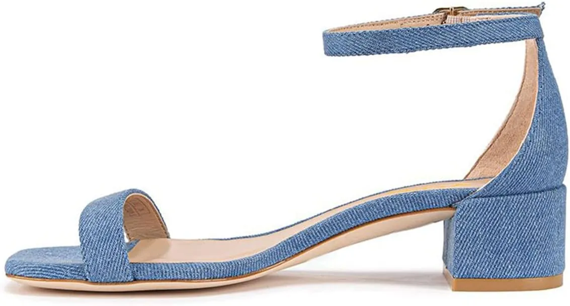 XYD Women's Open Toe Strappy Low Block Heel Sandal Flats Ankle Strap with Buckle Wedding Bridal Dress Shoes