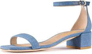 XYD Women's Open Toe Strappy Low Block Heel Sandal Flats Ankle Strap with Buckle Wedding Bridal Dress Shoes
