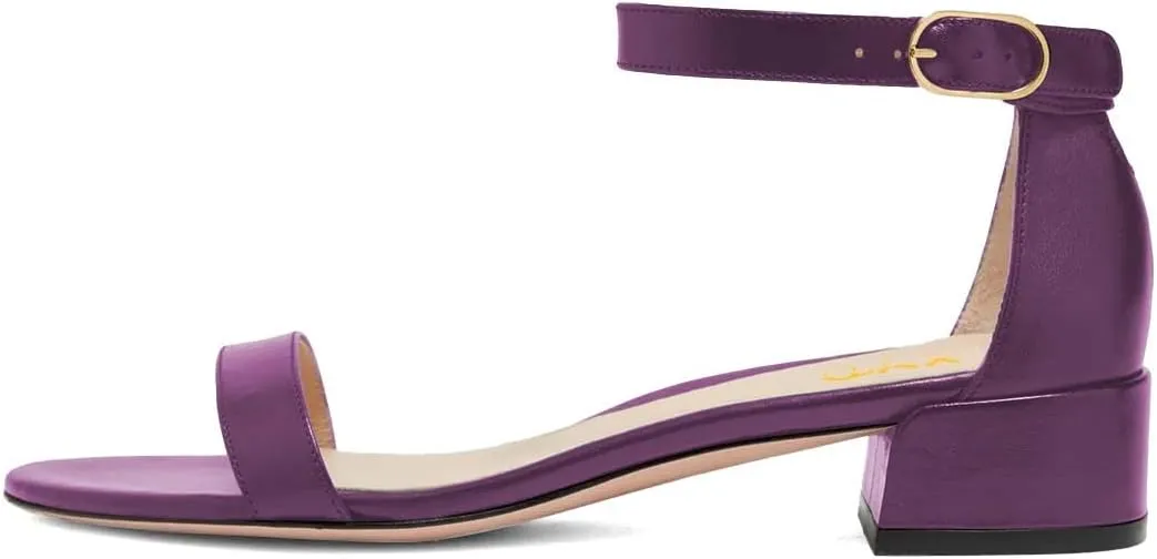 XYD Women's Open Toe Strappy Low Block Heel Sandal Flats Ankle Strap with Buckle Wedding Bridal Dress Shoes