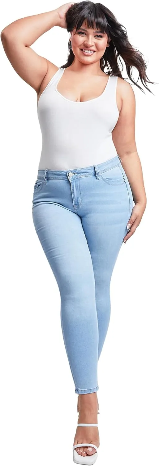 YMI Womens Wannabettabutt Mid-Rise Skinny Jean Made with Recycled Fibers
