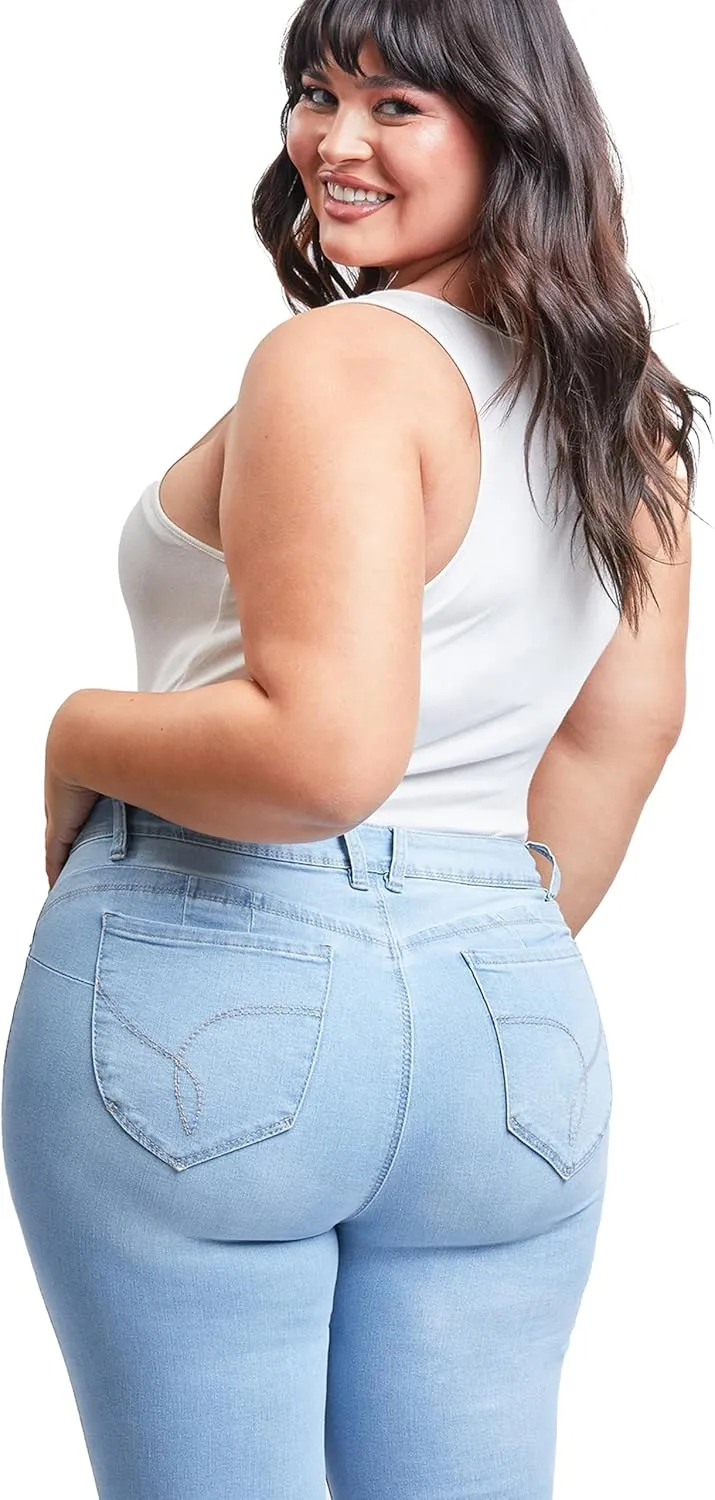 YMI Womens Wannabettabutt Mid-Rise Skinny Jean Made with Recycled Fibers