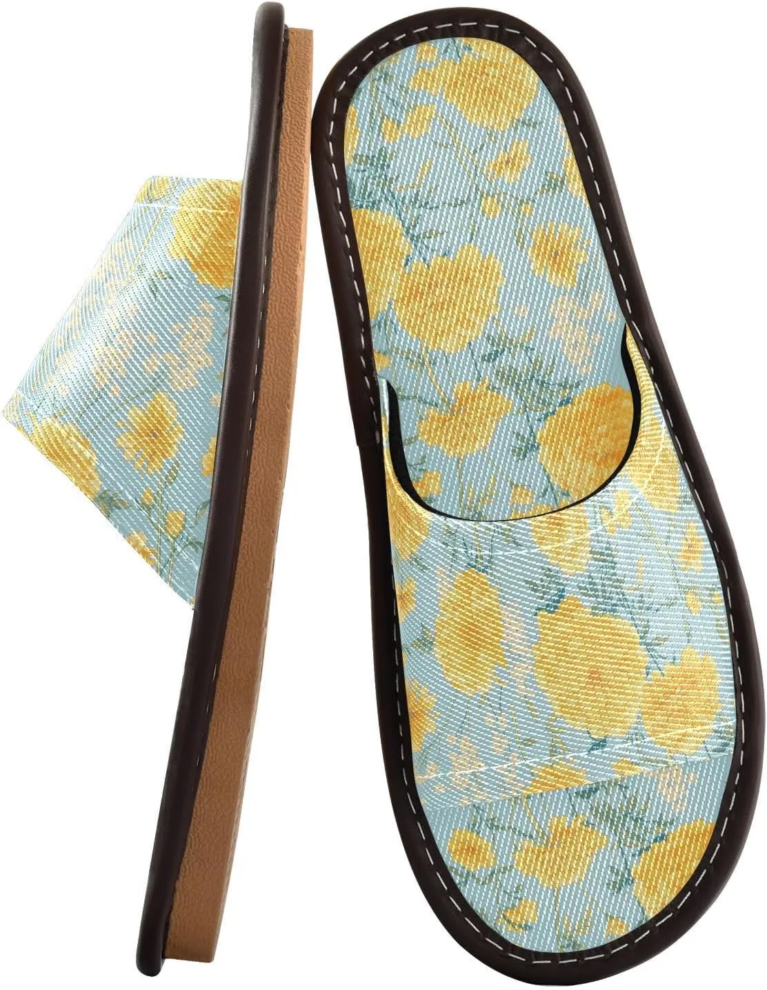 Yuiboo Marigold Flowers Blue Men Women Bedroom Slippers Summer Non Slip Sandals for Home Indoor Indoor