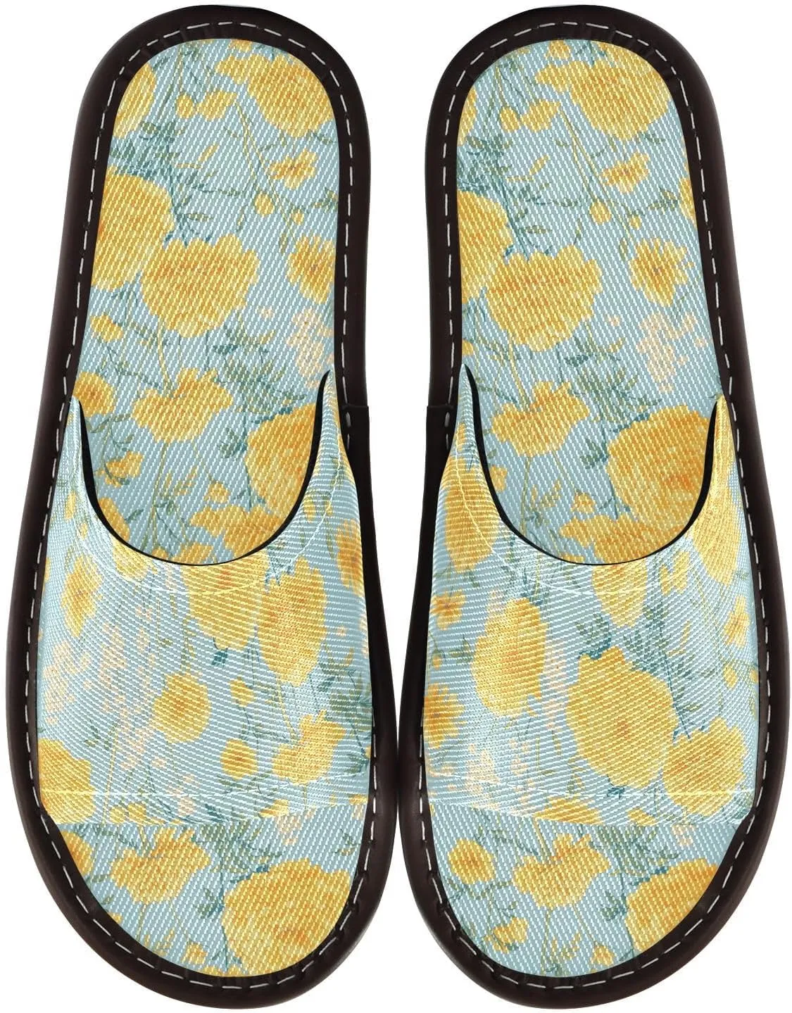 Yuiboo Marigold Flowers Blue Men Women Bedroom Slippers Summer Non Slip Sandals for Home Indoor Indoor