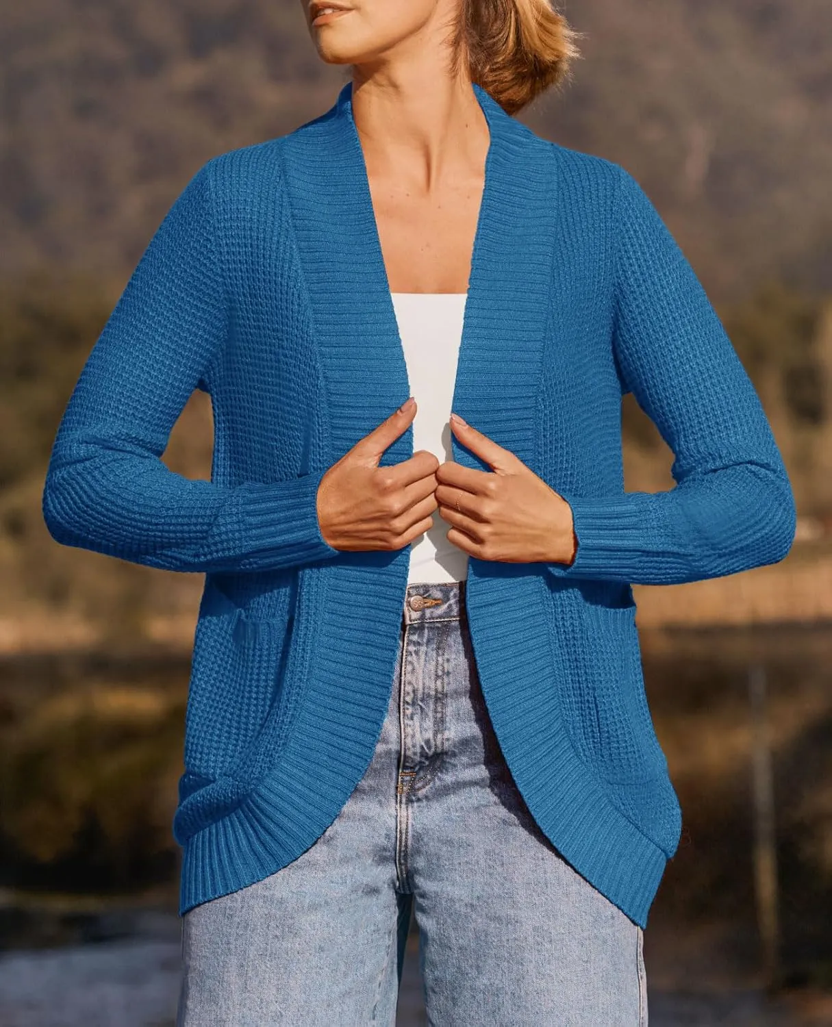 ZESICA Women's Fall Winter Long Sleeve Open Front Casual Lightweight Soft Knit Cardigan Sweater Outerwear