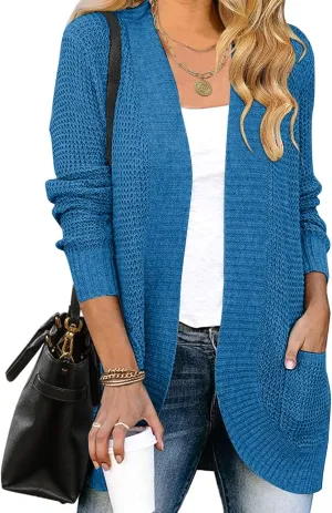 ZESICA Women's Fall Winter Long Sleeve Open Front Casual Lightweight Soft Knit Cardigan Sweater Outerwear