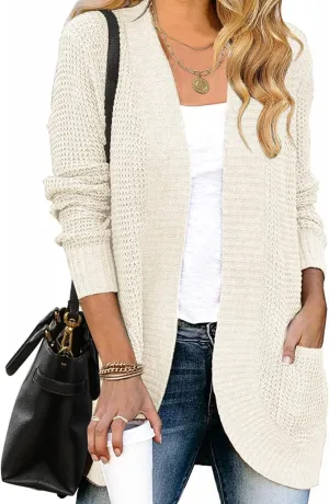 ZESICA Women's Fall Winter Long Sleeve Open Front Casual Lightweight Soft Knit Cardigan Sweater Outerwear
