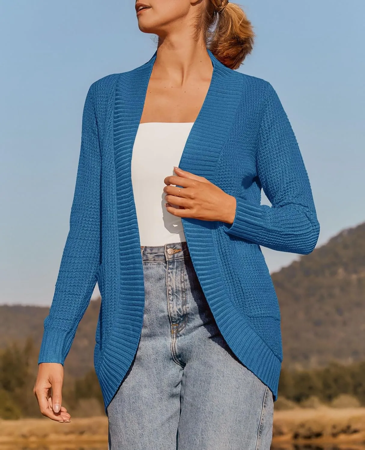 ZESICA Women's Fall Winter Long Sleeve Open Front Casual Lightweight Soft Knit Cardigan Sweater Outerwear