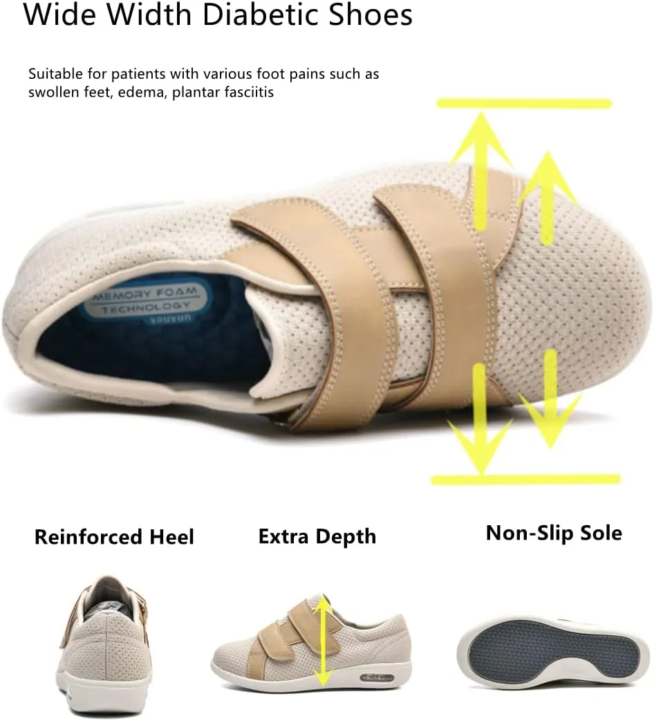 ZGDG Women Diabetic Shoes Wide Width Edema Comfy Shoes with Adjustable Strap Lightweight Non-Slip Orthopedic Walking Shoes for Elderly Hammertoe Arthritis Bunions Swollen Feet